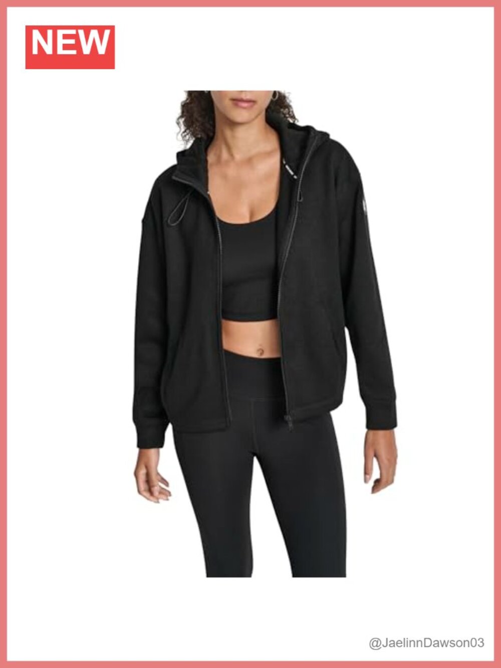 Women's Full Zip Fleece Hoodie Sweatshirt Long Sleeve Bungee Detail